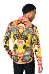 Barabas Wholesale Men's Rhinestone Sea Animals Prints Long Sleeve Shirt SPR233 Red