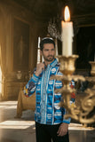 Barabas Wholesale Men's Rhinestone Floral Geometric Long Sleeve Shirt SPR235 Blue