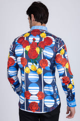 Barabas Wholesale Men's Rhinestone Floral Geometric Long Sleeve Shirt SPR235 Yellow