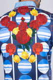 Barabas Wholesale Men's Rhinestone Floral Geometric Long Sleeve Shirt SPR235 Blue