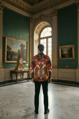 Barabas Wholesale Men's Rhinestone Medusa Floral Prints Long Sleeve Shirt SPR262 Red