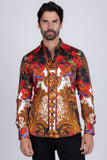 Barabas Wholesale Men's Rhinestone Medusa Floral Prints Long Sleeve Shirt SPR262 Black