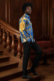 Barabas Wholesale Men Medusa Floral Print Design Button Down Luxury Shirt SPR265 Royal Blue