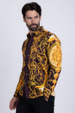 Barabas Wholesale Men Medusa Floral Print Design Button Down Luxury Shirt SPR265 Brown