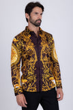 Barabas Wholesale Men Medusa Floral Print Design Button Down Luxury Shirt SPR265 Brown