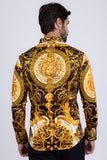 Barabas Wholesale Men Medusa Floral Print Design Button Down Luxury Shirt SPR265 Brown