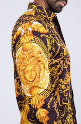 Barabas Wholesale Men Medusa Floral Print Design Button Down Luxury Shirt SPR265 Brown