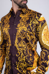 Barabas Wholesale Men Medusa Floral Print Design Button Down Luxury Shirt SPR265 Brown