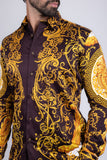 Barabas Wholesale Men Medusa Floral Print Design Button Down Luxury Shirt SPR265 Brown