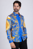 Barabas Wholesale Men Medusa Floral Print Design Button Down Luxury Shirt SPR265 Royal Blue
