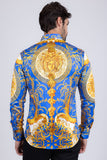 Barabas Wholesale Men Medusa Floral Print Design Button Down Luxury Shirt SPR265 Royal Blue