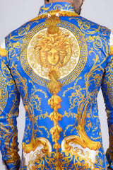 Barabas Wholesale Men Medusa Floral Print Design Button Down Luxury Shirt SPR265 Royal Blue