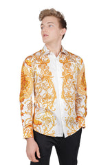 Barabas Wholesale Men Medusa Floral Print Design Button Down Luxury Shirt SPR265 White