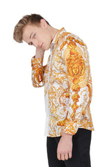 Barabas Wholesale Men Medusa Floral Print Design Button Down Luxury Shirt SPR265 White