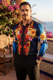 Barabas Wholesale Men's Rhinestone Floral Tiger Greek Pattern shirts SPR612 navy