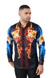 Barabas Wholesale Men's Rhinestone Floral Tiger Greek Pattern shirts SPR612 navy