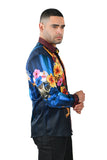 Barabas Wholesale Men's Rhinestone Floral Tiger Greek Pattern shirts SPR612 navy