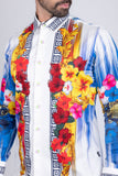 Barabas Wholesale Men's Rhinestone Floral Tiger Greek Pattern shirts SPR612 White Blue
