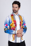 Barabas Wholesale Men's Rhinestone Floral Tiger Greek Pattern shirts SPR612 White Blue