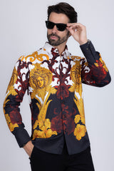 Barabas Wholesale Men's Rhinestone Medusa Baroque Long Sleeve Shirt SPR950 Black