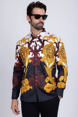 Barabas Wholesale Men's Rhinestone Medusa Baroque Long Sleeve Shirt SPR950 Black
