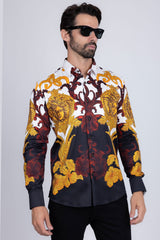 Barabas Wholesale Men's Rhinestone Medusa Baroque Long Sleeve Shirt SPR950 Black
