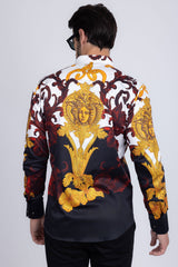 Barabas Wholesale Men's Rhinestone Medusa Baroque Long Sleeve Shirt SPR950 Black