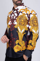 Barabas Wholesale Men's Rhinestone Medusa Baroque Long Sleeve Shirt SPR950 Black