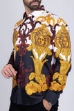 Barabas Wholesale Men's Rhinestone Medusa Baroque Long Sleeve Shirt SPR950 Black
