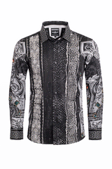 Barabas Wholesale Men's Black Snake Greek Pattern Rhinestone dress Shirts SPR962