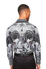 Barabas Wholesale Men's Black Snake Greek Pattern Rhinestone dress Shirts SPR962