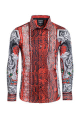 Barabas Wholesale Men's Red Snake Skin Printed Rhinestone dress Shirts SPR962