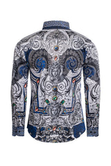 Barabas Wholesale Men's Blue Snake Printed Rhinestone Long Sleeve Shirts SPR962