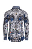 Barabas Wholesale Men's Blue Snake Printed Rhinestone Long Sleeve Shirts SPR962