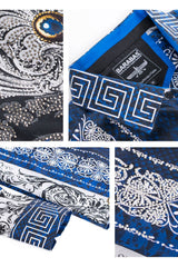 Barabas Wholesale Men's Blue Snake Printed Rhinestone Long Sleeve Shirts SPR962