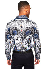 Barabas Wholesale Men's Blue Snake Printed Rhinestone Long Sleeve Shirts SPR962