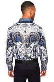 Barabas Wholesale Men's Blue Snake Printed Rhinestone Long Sleeve Shirts SPR962