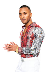 Barabas Wholesale Men's Red Snake Skin Printed Rhinestone dress Shirts SPR962
