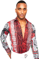 Barabas Wholesale Men's Red Snake Skin Printed Rhinestone dress Shirts SPR962