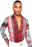 Barabas Wholesale Men's Red Snake Skin Printed Rhinestone dress Shirts SPR962