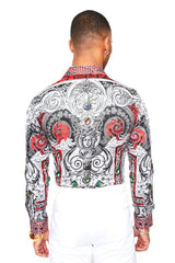 Barabas Wholesale Men's Red Snake Skin Printed Rhinestone dress Shirts SPR962