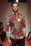 Barabas Wholesale men's Rhinestone Floral Leopard Long Sleeve Shirts SPR964 Multi