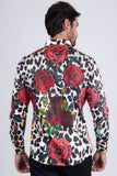 Barabas Wholesale men's Rhinestone Floral Leopard Long Sleeve Shirts SPR964 Multi