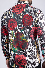 Barabas Wholesale men's Rhinestone Floral Leopard Long Sleeve Shirts SPR964 Multi