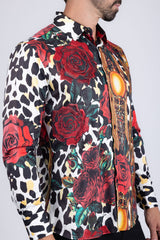Barabas Wholesale men's Rhinestone Floral Leopard Long Sleeve Shirts SPR964 Multi