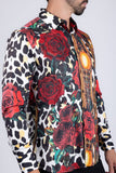 Barabas Wholesale men's Rhinestone Floral Leopard Long Sleeve Shirts SPR964 Multi
