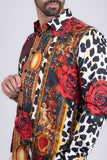 Barabas Wholesale men's Rhinestone Floral Leopard Long Sleeve Shirts SPR964 Red