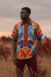 Barabas Wholesale Men's greek key and animal print  graphic short sleeve shirt SS01 blue