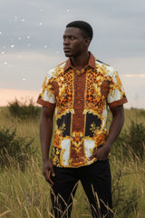 Barabas Wholesale Men's Medusa Greek Pattern Leopard Short Sleeve Shirt SS01 Gold