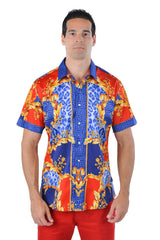 Barabas Wholesale Men's greek key and animal print  graphic short sleeve shirt SS01 blue